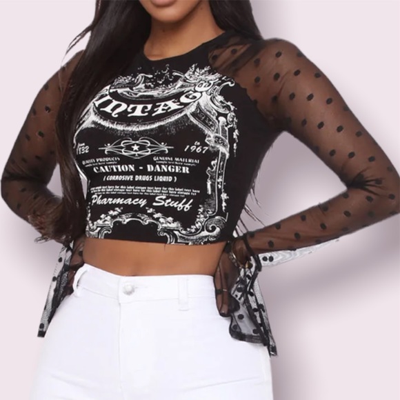 Mesh sleeved Crop Top - Picture 1 of 6